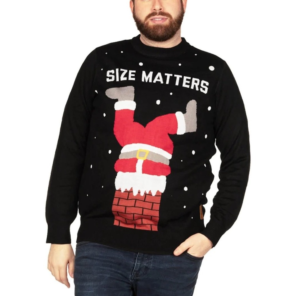 Tipsy Elves Mens Size Matters Ugly Christmas Sweater Black Santa Chimney 3XL NWT